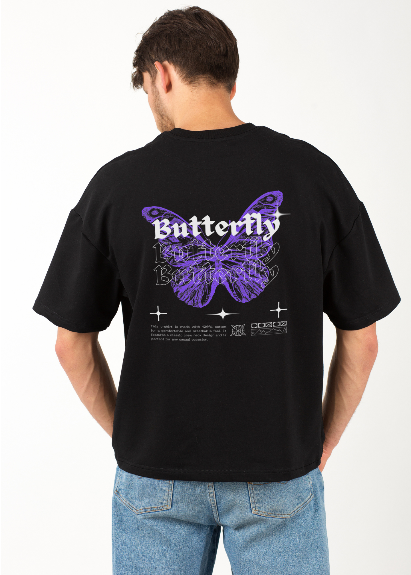 Purple Butterfly Printed Oversized T-shirt