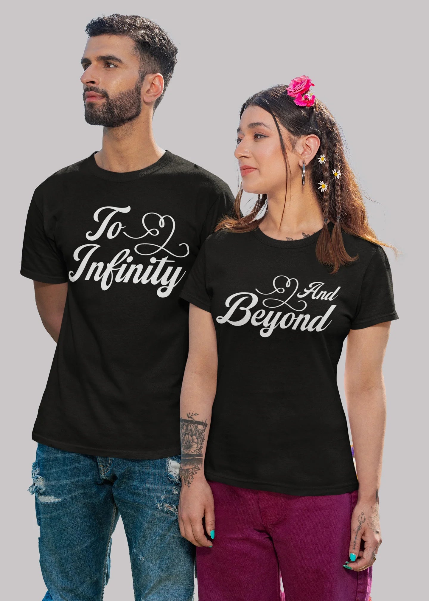 To infinity and beyond Printed Couple T-shirt