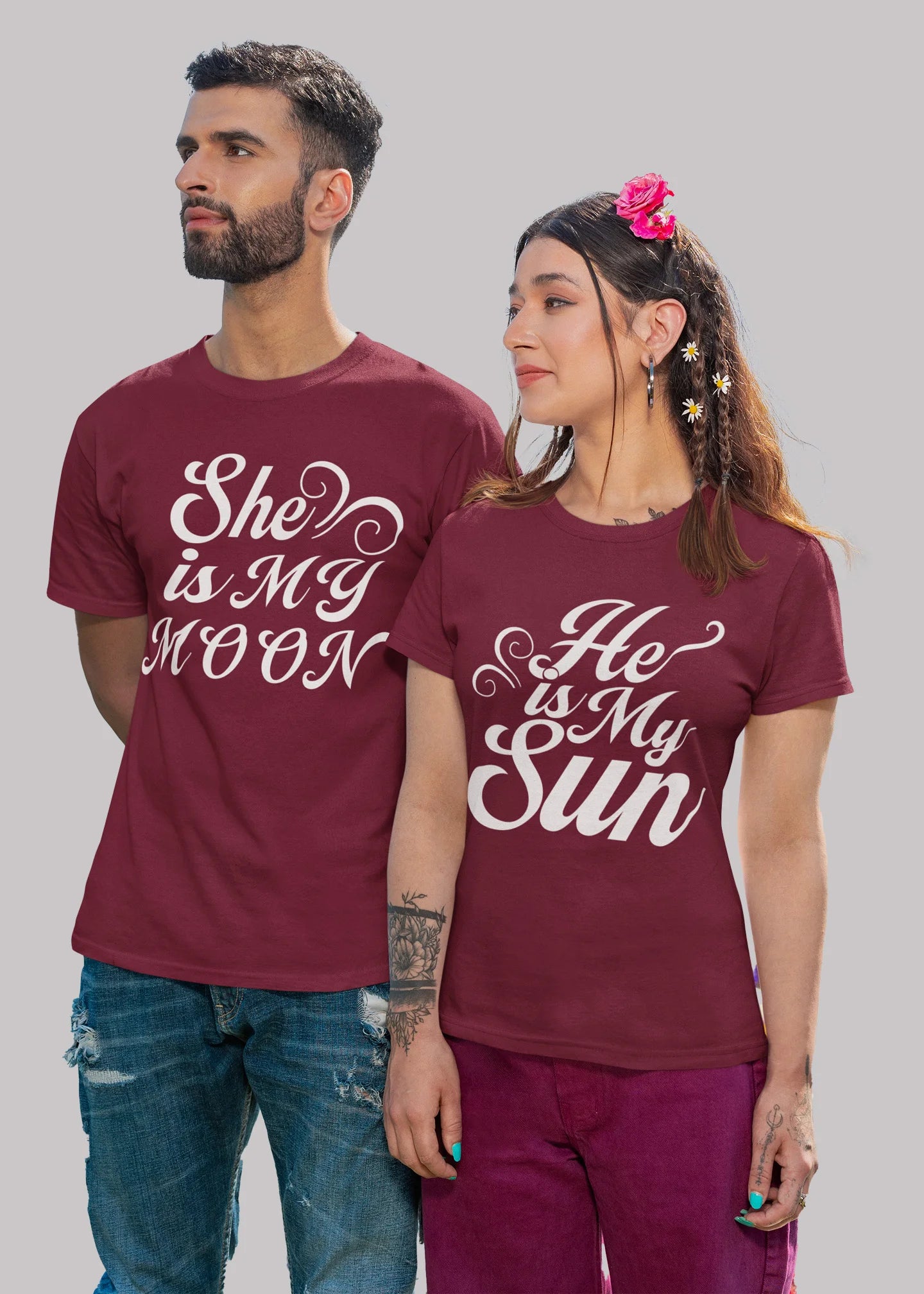 Sun and Moon Printed Couple T-shirt