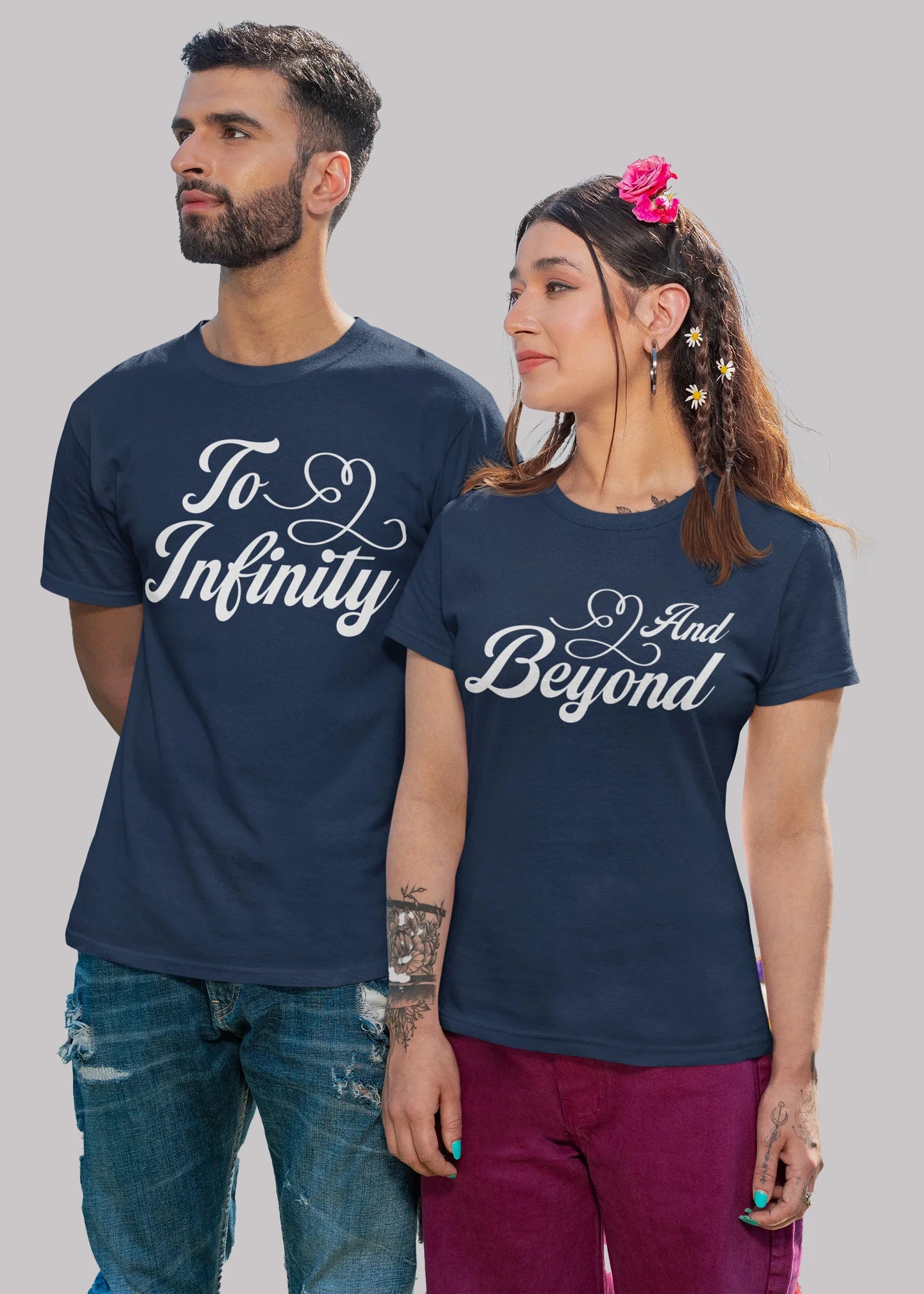 To infinity and beyond Printed Couple T-shirt