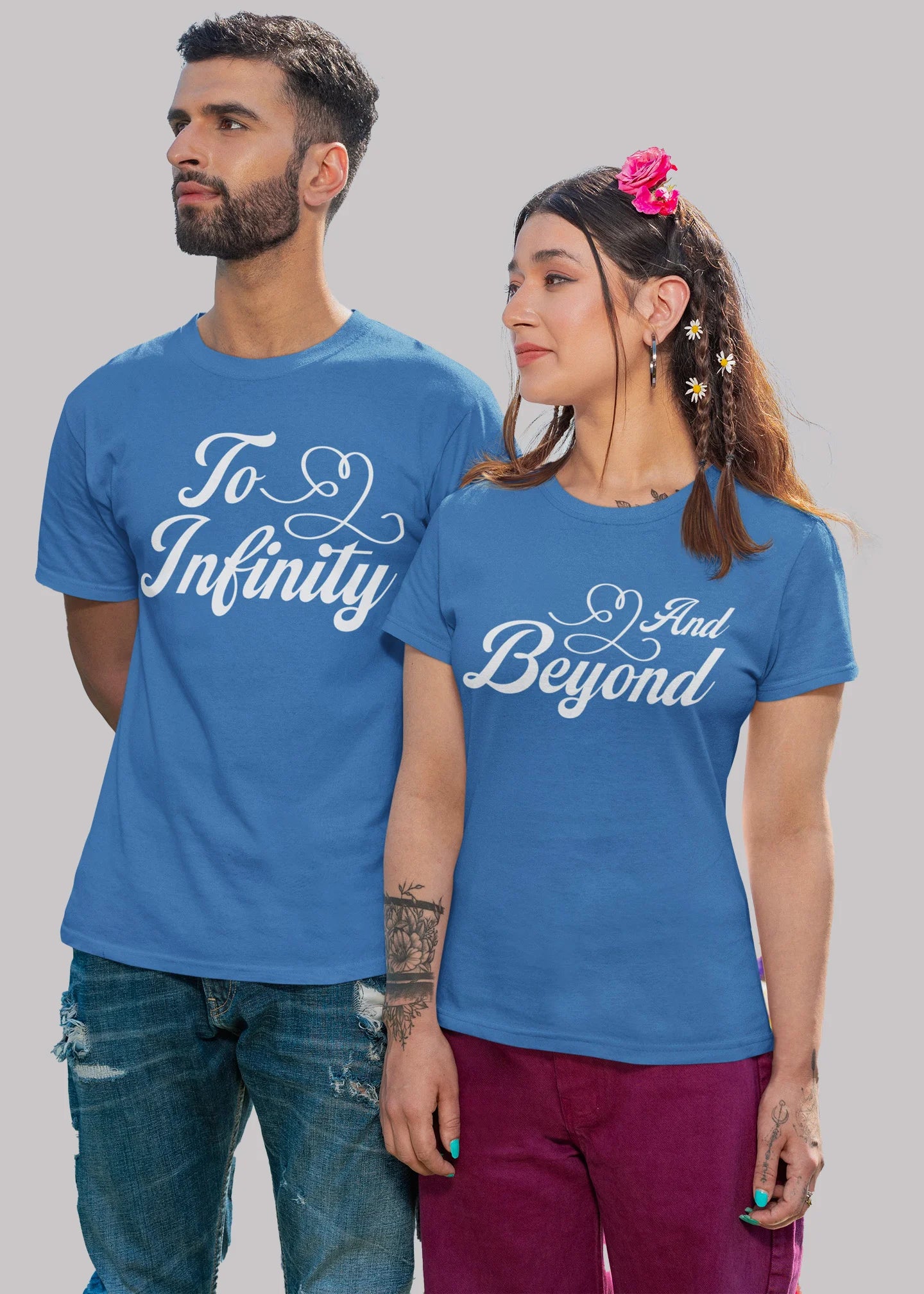 To infinity and beyond Printed Couple T-shirt