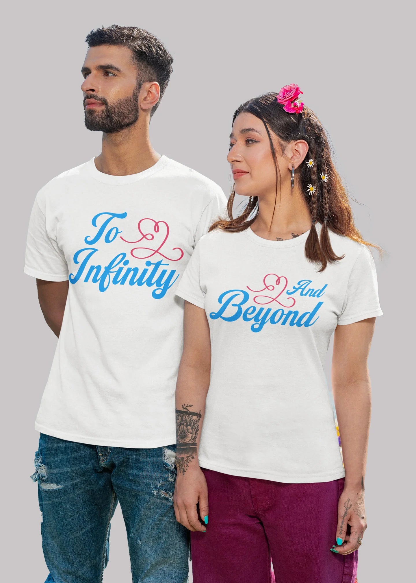 To infinity and beyond Printed Couple T-shirt