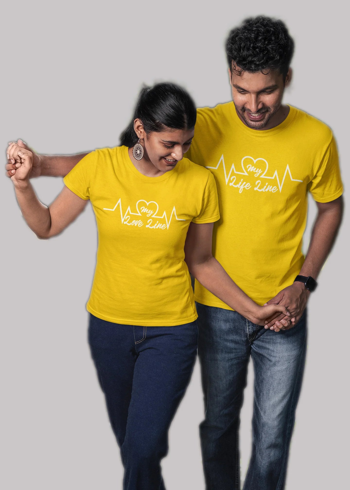 My life or love line Right Printed Couple T-shirt