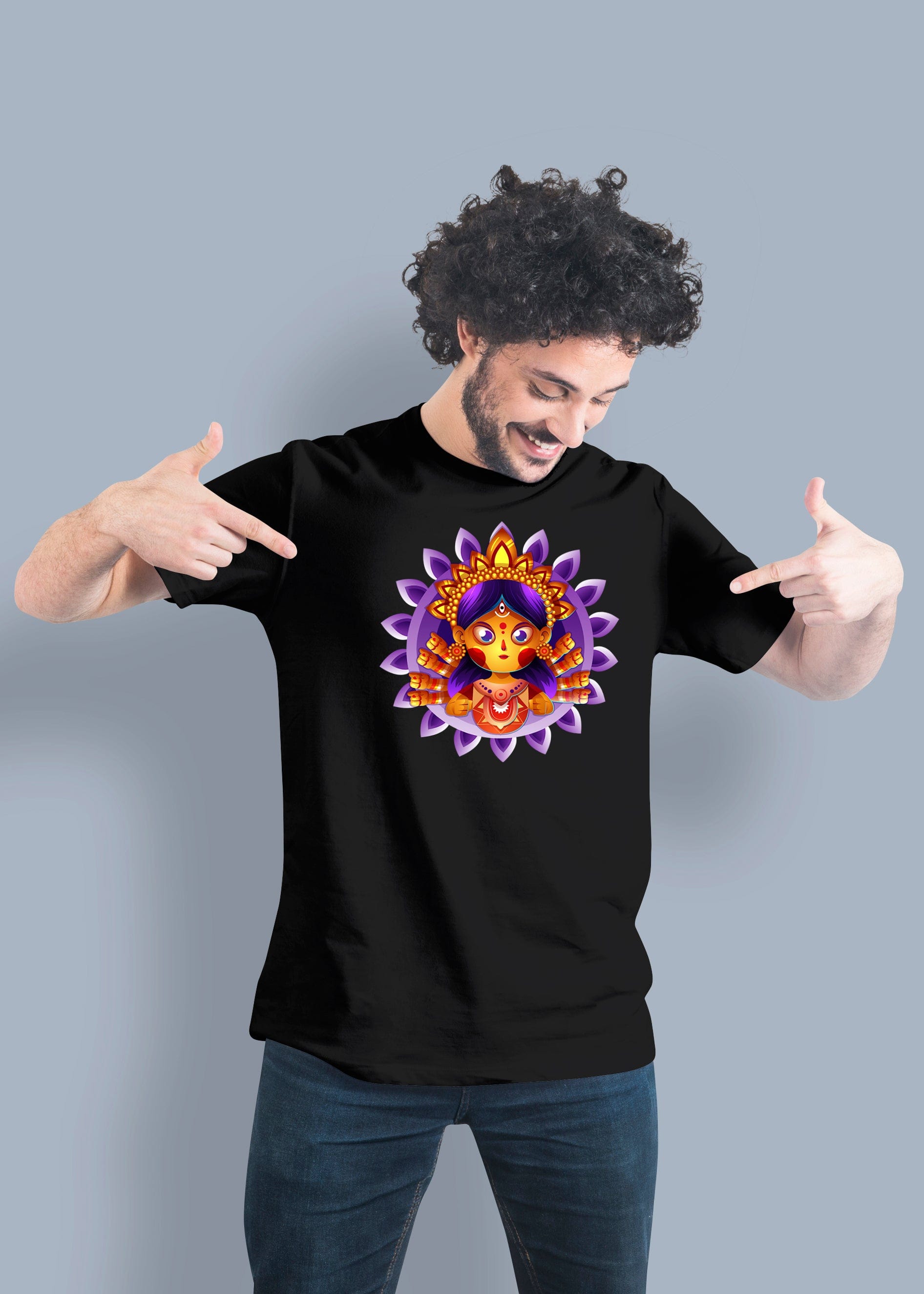 Durga Flower Circle Printed Half Sleeve Premium Cotton T-shirt