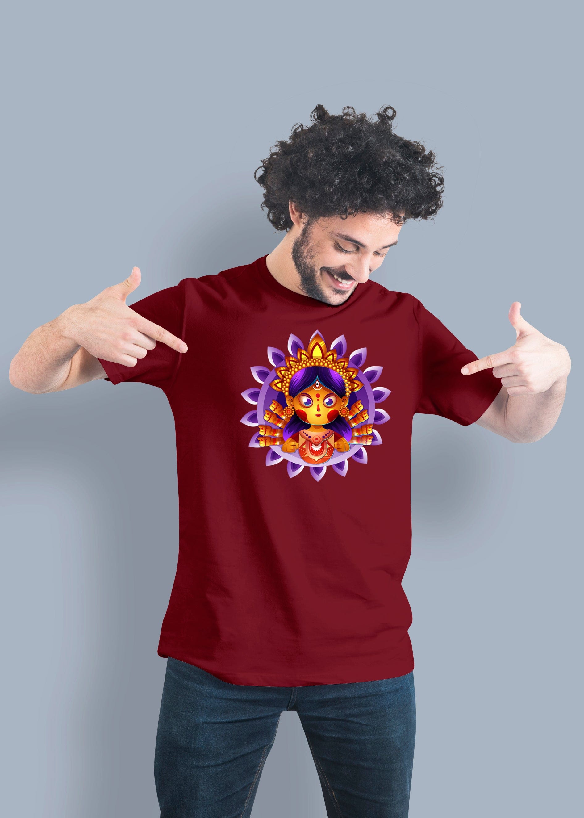 Durga Flower Circle Printed Half Sleeve Premium Cotton T-shirt