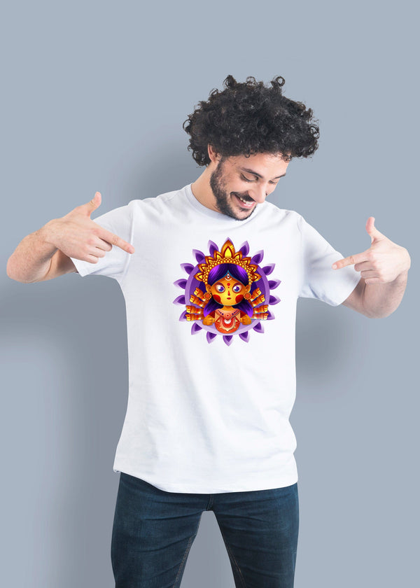 Durga Flower Circle Printed Half Sleeve Premium Cotton T-shirt