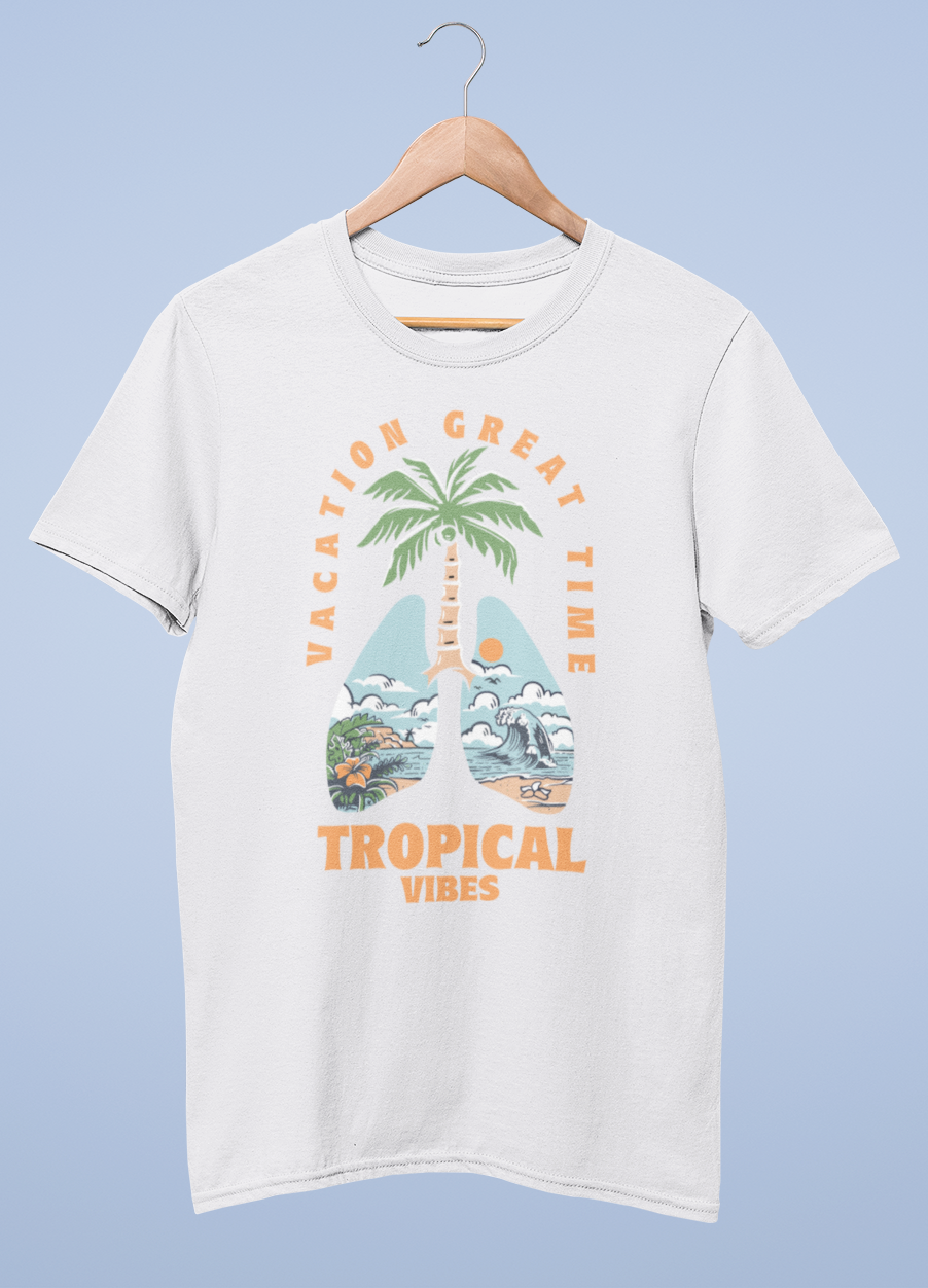 Vacation great time tropical vibes cotton half sleeve unisex t shirts - Image 4